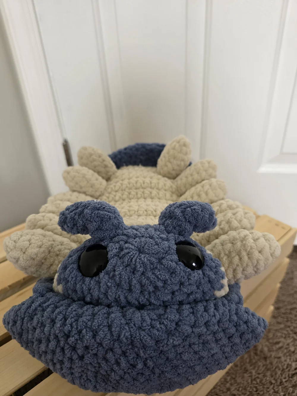 Handmade Plush Blue and Cream Pet Bed by